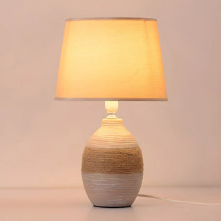 Bedroom Modern Fabric Geometric Ceramic Base Table Lamp Zawala Image - 9