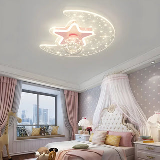 Bedroom Dreamy Star Moon LED Flush Mount Ceiling Light Zawala Image - 1