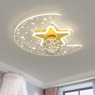 Bedroom Dreamy Star Moon LED Flush Mount Ceiling Light Zawala Image - 5