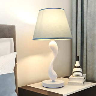 Bedroom Simple White Cone Fabric Art Base Table Lamp Zawala Image - 1