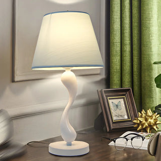 Bedroom Simple White Cone Fabric Art Base Table Lamp Zawala Image - 2