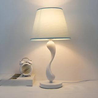 Bedroom Simple White Cone Fabric Art Base Table Lamp Zawala Image - 3