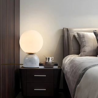 Bedroom Simple White Globe Shade Marble Base Table Lamp Zawala Image - 1