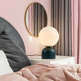 Bedroom Simple White Globe Shade Marble Base Table Lamp Zawala Image - 2