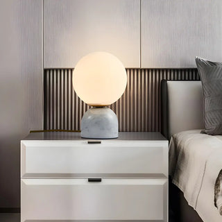 Bedroom Simple White Globe Shade Marble Base Table Lamp Zawala Image - 3