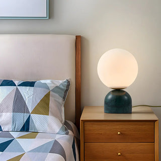 Bedroom Simple White Globe Shade Marble Base Table Lamp Zawala Image - 5