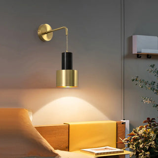 Bedside Cylinder Black and Gold Metal Wall Sconce Zawala Image - 1
