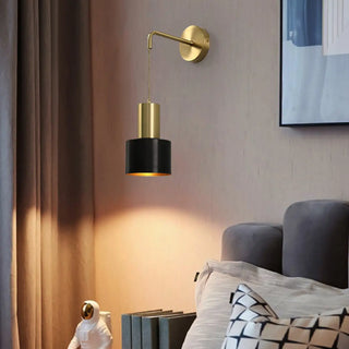Bedside Cylinder Black and Gold Metal Wall Sconce Zawala Image - 3