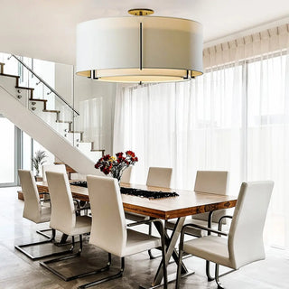 ZOWALA - Beige Cylinder Fabric Semi-Flush Mount Light Image - 4