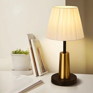 Bedroom Classic Fabric Gold Column Base Table Lamp Zawala Image - 2