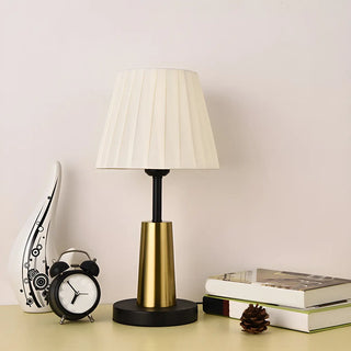 Bedroom Classic Fabric Gold Column Base Table Lamp Zawala Image - 3