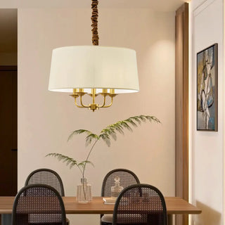 ZOWALA - Dining Room Gold 5-Light Fabric Beige Drum Chandelier Image - 1