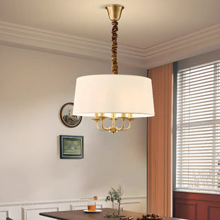 ZOWALA - Dining Room Gold 5-Light Fabric Beige Drum Chandelier Image - 2