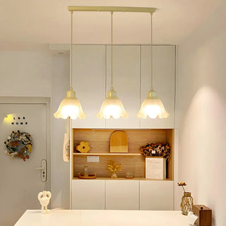 ZOWALA - Beige Flower 3-Light Glass Island Light Image - 1