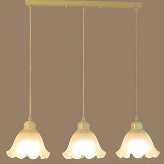ZOWALA - Beige Flower 3-Light Glass Island Light Image - 10