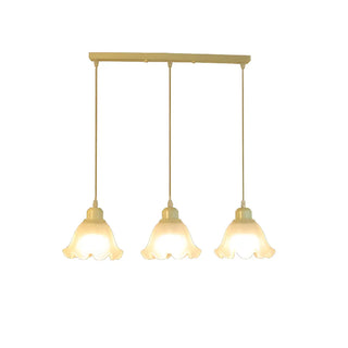 ZOWALA - Beige Flower 3-Light Glass Island Light Image - 12