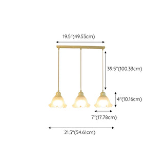 ZOWALA - Beige Flower 3-Light Glass Island Light #size