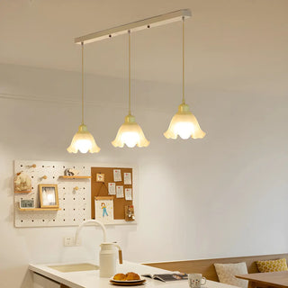 ZOWALA - Beige Flower 3-Light Glass Island Light Image - 2