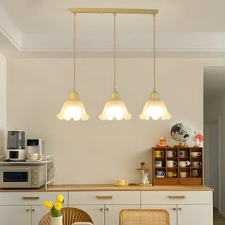 ZOWALA - Beige Flower 3-Light Glass Island Light Image - 4