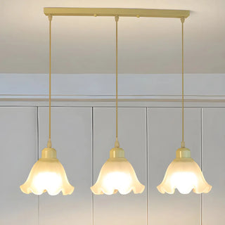 ZOWALA - Beige Flower 3-Light Glass Island Light Image - 6