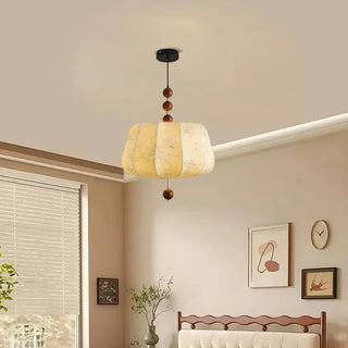 ZOWALA - Flower Pattern Fabric Beige Living Room Drum Chandelier Image - 1