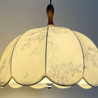 ZOWALA - Flower Pattern Fabric Beige Living Room Drum Chandelier Image - 10