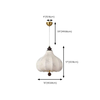 ZOWALA - Flower Pattern Fabric Beige Living Room Drum Chandelier Image - 17