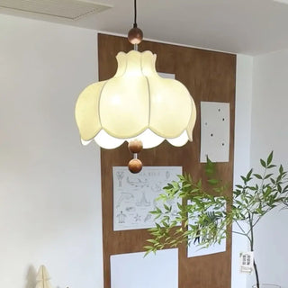 ZOWALA - Flower Pattern Fabric Beige Living Room Drum Chandelier Image - 3