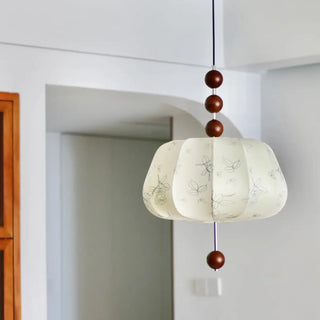 ZOWALA - Flower Pattern Fabric Beige Living Room Drum Chandelier Image - 4