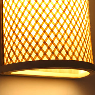 Coastal Cylinder Wood Rattan Entryway Beige Wall Sconce Zawala Image - 10