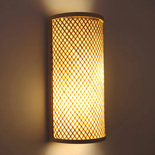 Coastal Cylinder Wood Rattan Entryway Beige Wall Sconce Zawala Image - 3