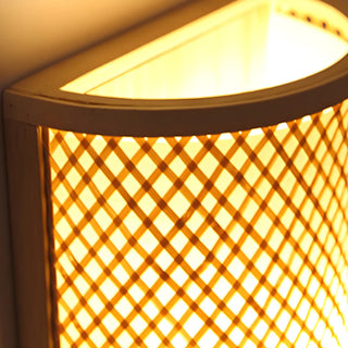 Coastal Cylinder Wood Rattan Entryway Beige Wall Sconce Zawala Image - 5