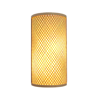 Coastal Cylinder Wood Rattan Entryway Beige Wall Sconce Zawala Image - 6