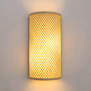 Coastal Cylinder Wood Rattan Entryway Beige Wall Sconce Zawala Image - 7