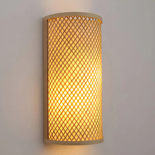 Coastal Cylinder Wood Rattan Entryway Beige Wall Sconce Zawala Image - 8