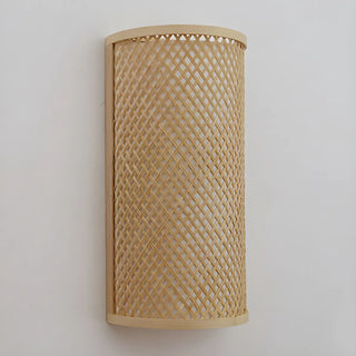 Coastal Cylinder Wood Rattan Entryway Beige Wall Sconce Zawala Image - 9