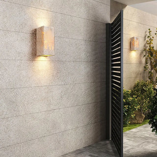 Outdoor Beige Stone Rectangular Up Down Wall Lamp Zawala Image - 3