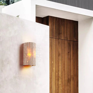 Outdoor Beige Stone Rectangular Up Down Wall Lamp Zawala Image - 4