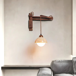 Japanese Swing Arm Bell Wood Stone Bedroom Brown Wall Light Image - 15