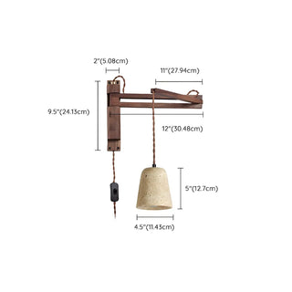 Japanese Swing Arm Bell Wood Stone Bedroom Brown Wall Light Image - 18