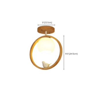 ZOWALA - Natural Wood Ring Globe Glass Semi-Flush Mount Light #size