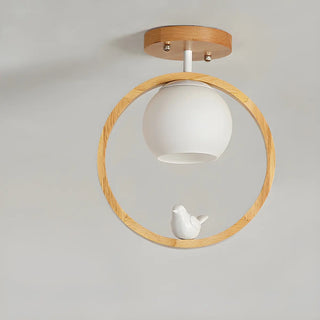 ZOWALA - Natural Wood Ring Globe Glass Semi-Flush Mount Light Image - 9