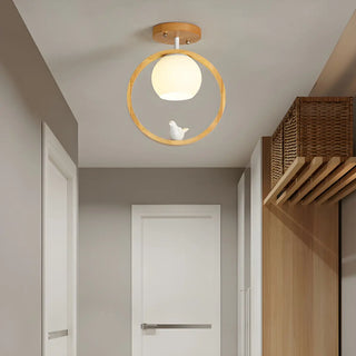 ZOWALA - Natural Wood Ring Globe Glass Semi-Flush Mount Light Image - 5