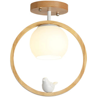ZOWALA - Natural Wood Ring Globe Glass Semi-Flush Mount Light Image - 7