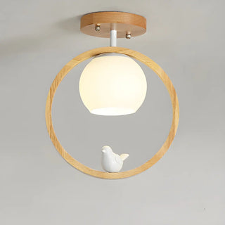 ZOWALA - Natural Wood Ring Globe Glass Semi-Flush Mount Light Image - 8