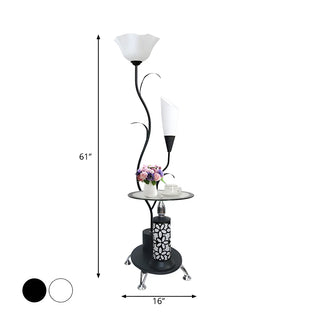 Rustic Branch Black Floral and Cone Floor Lamp with Shelf Zawala #size