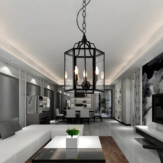 ZOWALA - Black Clear Hexagon Cage Candle Chandelier Image - 2