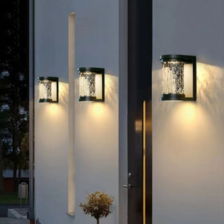 Fashion Column Glass Steel Outdoor Wall Lamp Black Zawala Image - 2