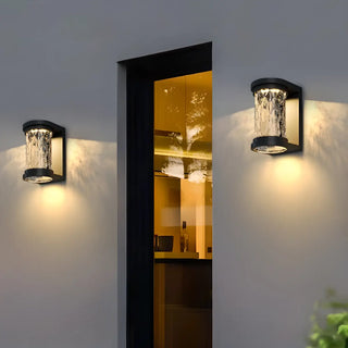 Fashion Column Glass Steel Outdoor Wall Lamp Black Zawala Image - 3