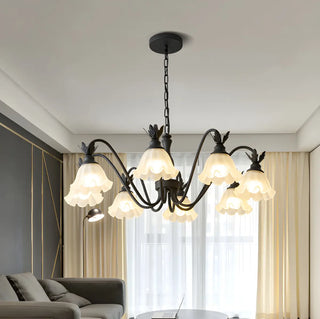 ZOWALA - Black Curve Arm Frosted Glass Flower Chandelier Image - 1